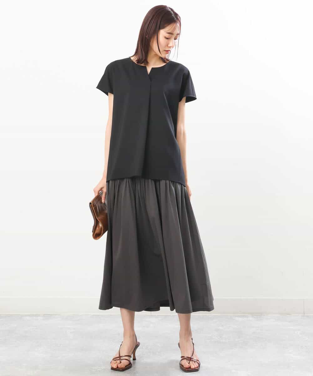 FKHGS09120 MK MICHEL KLEIN(MK ミッシェルクラン) ティアード切り替えデザインスカート/洗える ブルー