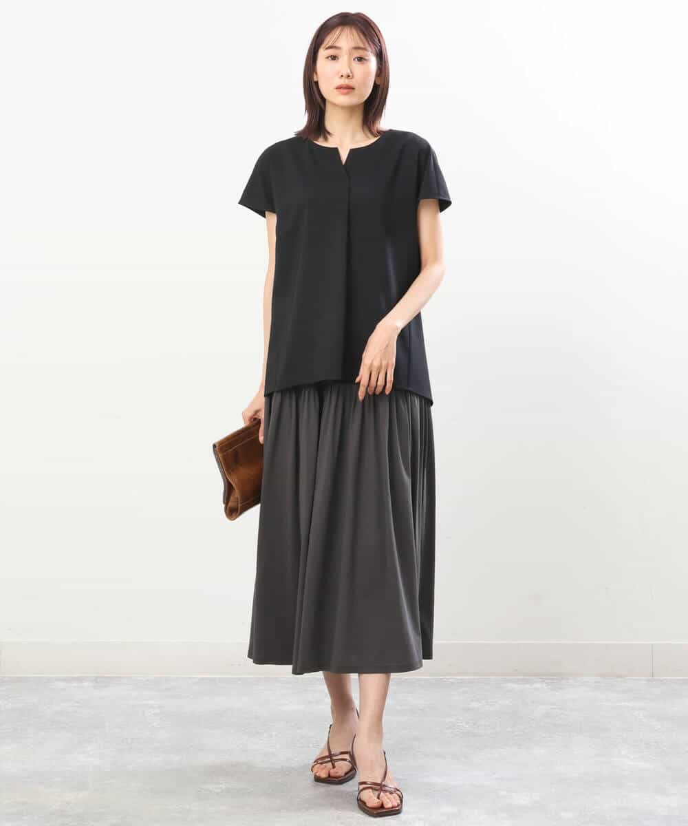 FKHGS09120 MK MICHEL KLEIN(MK ミッシェルクラン) ティアード切り替えデザインスカート/洗える ブルー