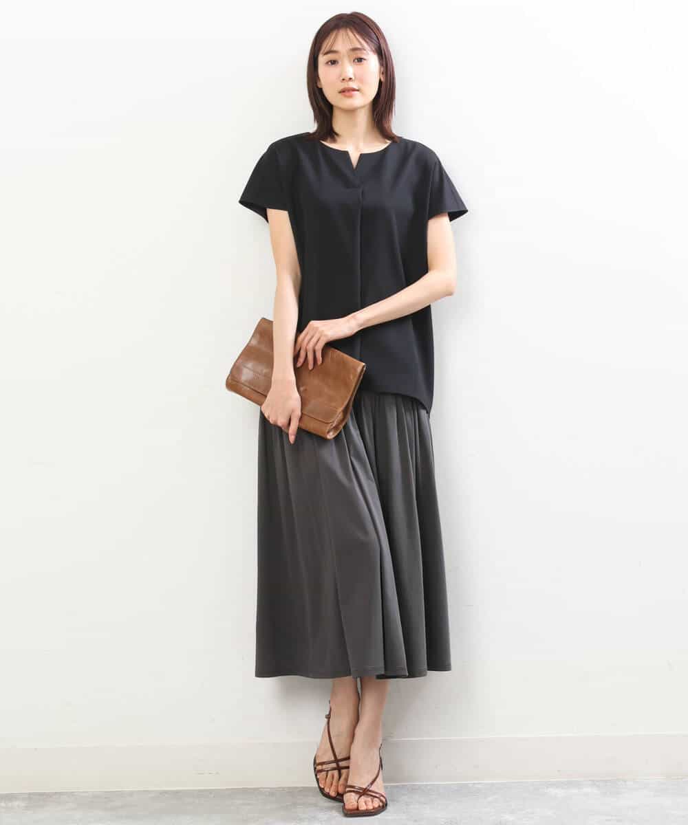 FKHGS09120 MK MICHEL KLEIN(MK ミッシェルクラン) ティアード切り替えデザインスカート/洗える ブルー