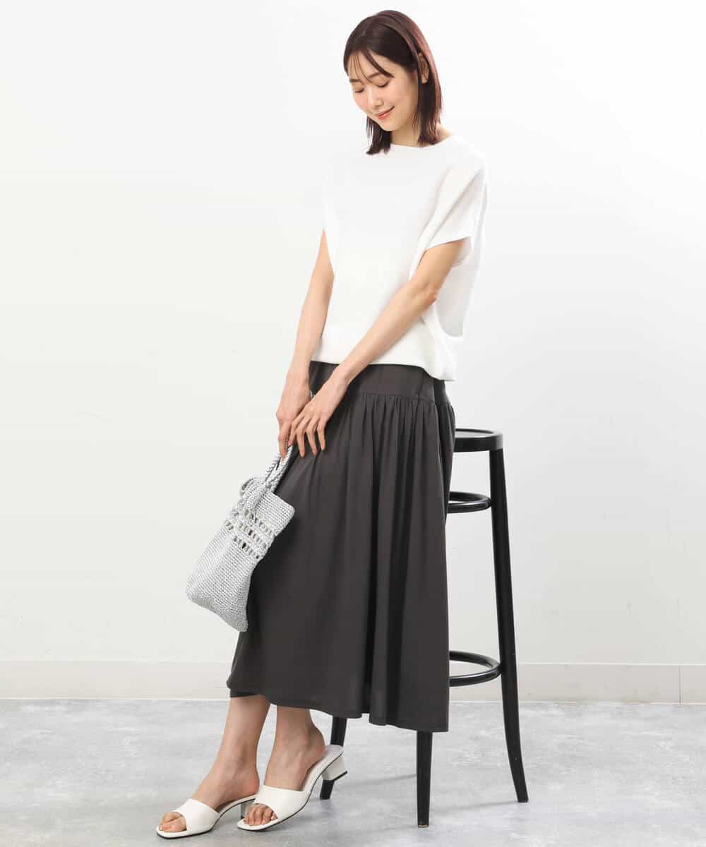 FKHGS09120 MK MICHEL KLEIN(MK ミッシェルクラン) ティアード切り替えデザインスカート/洗える ブルー