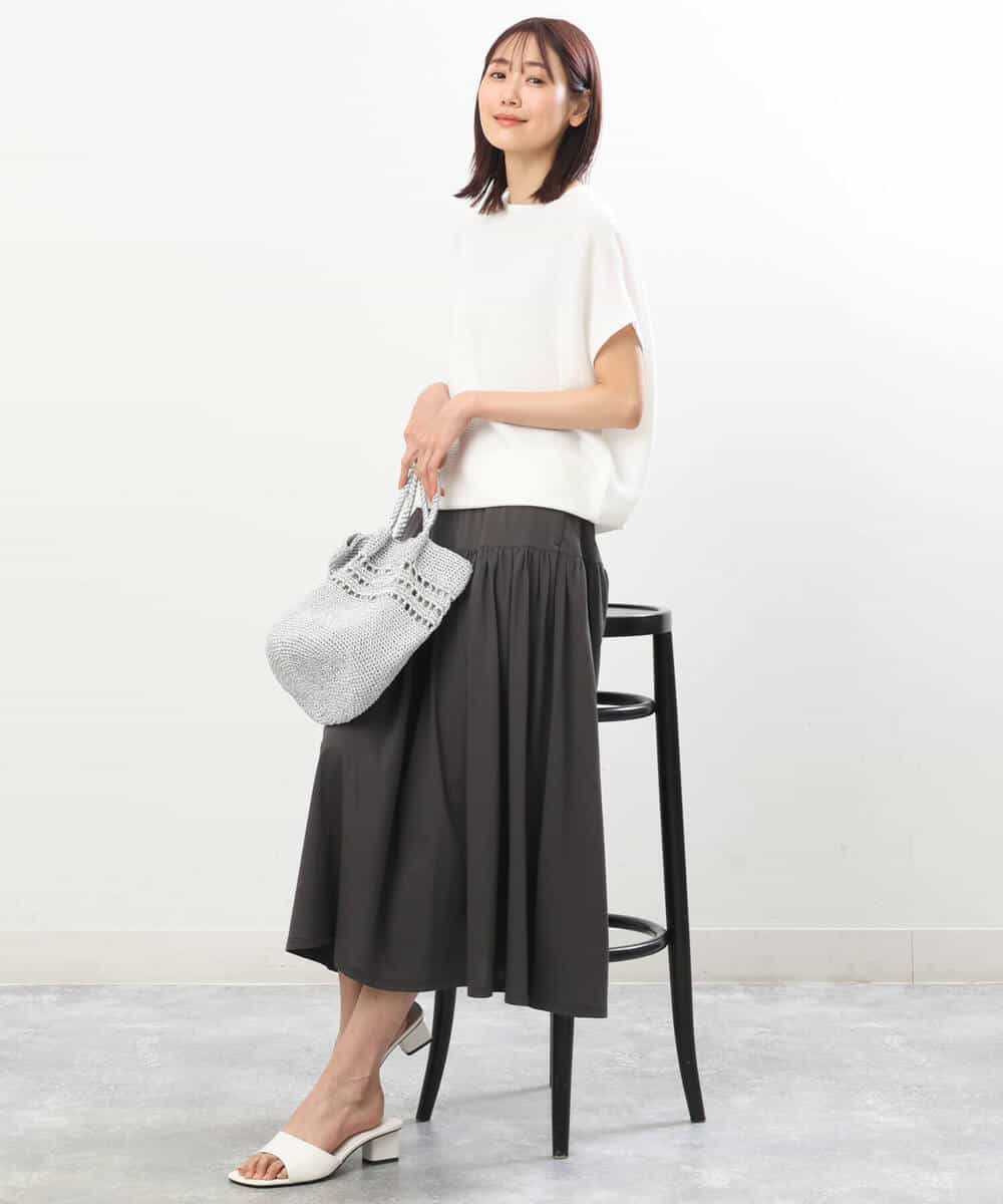 FKHGS09120 MK MICHEL KLEIN(MK ミッシェルクラン) ティアード切り替えデザインスカート/洗える ブルー