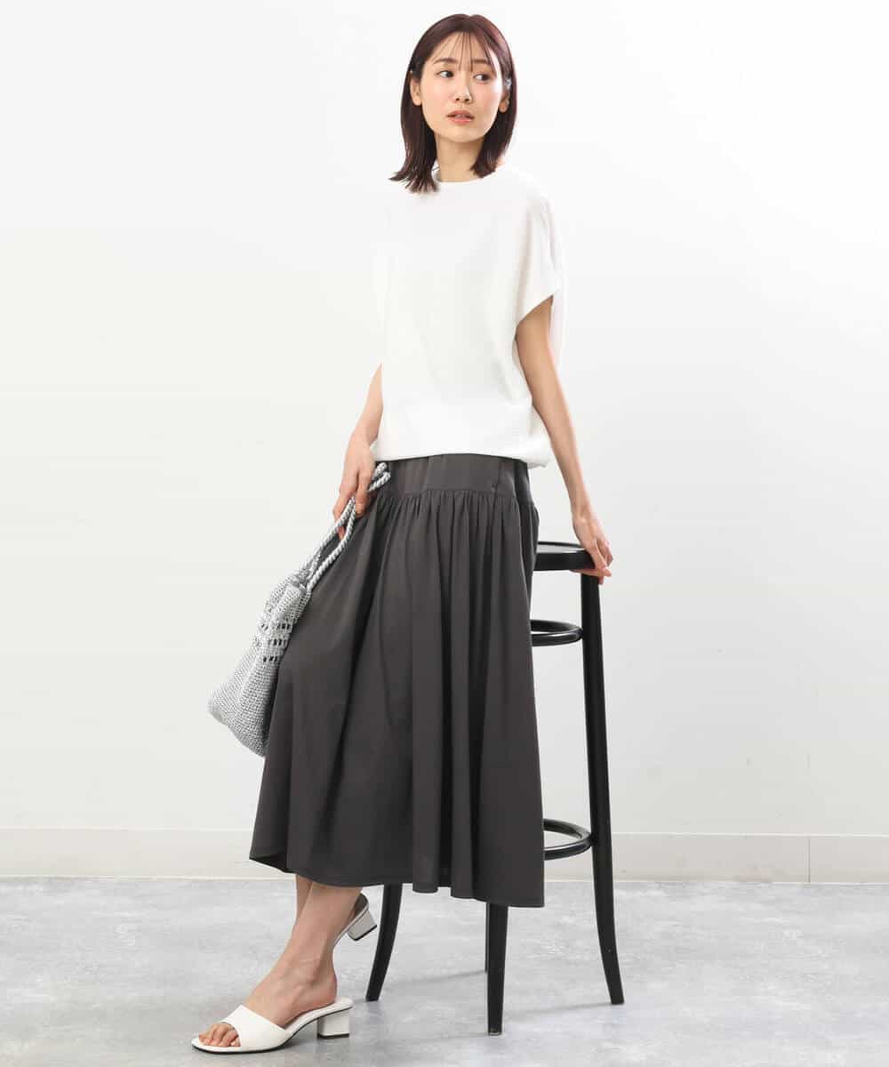 FKHGS09120 MK MICHEL KLEIN(MK ミッシェルクラン) ティアード切り替えデザインスカート/洗える ブルー