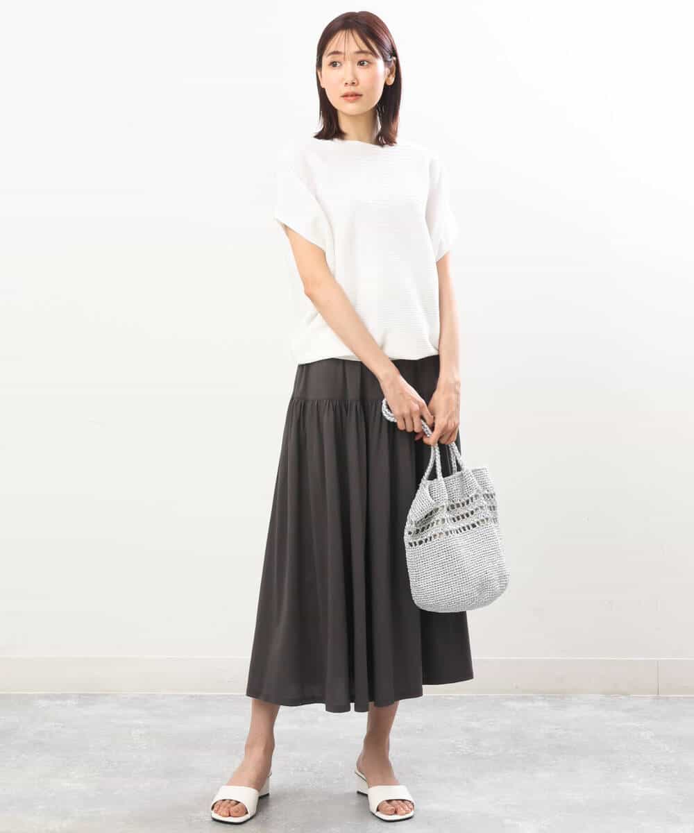 FKHGS09120 MK MICHEL KLEIN(MK ミッシェルクラン) ティアード切り替えデザインスカート/洗える ブルー