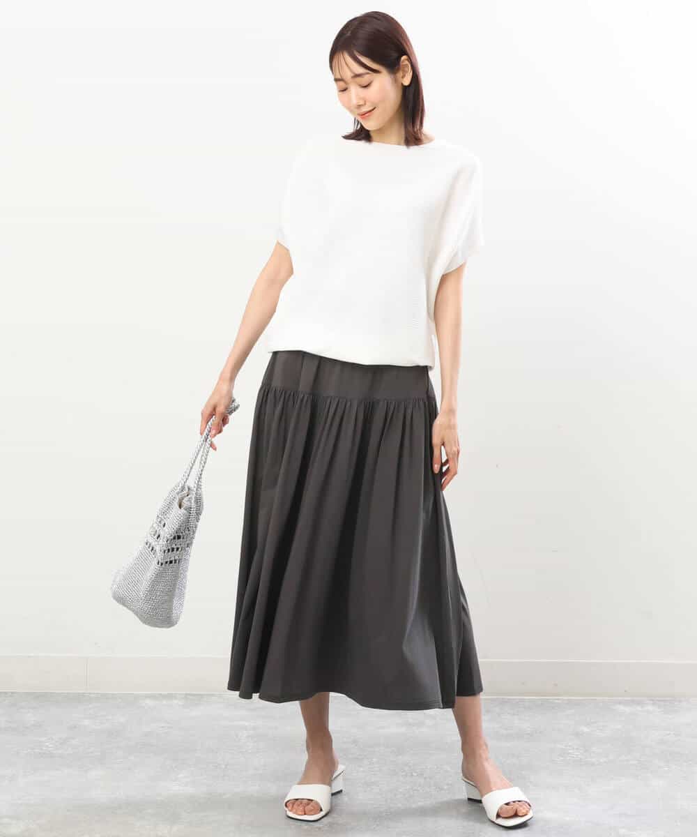 FKHGS09120 MK MICHEL KLEIN(MK ミッシェルクラン) ティアード切り替えデザインスカート/洗える ブルー