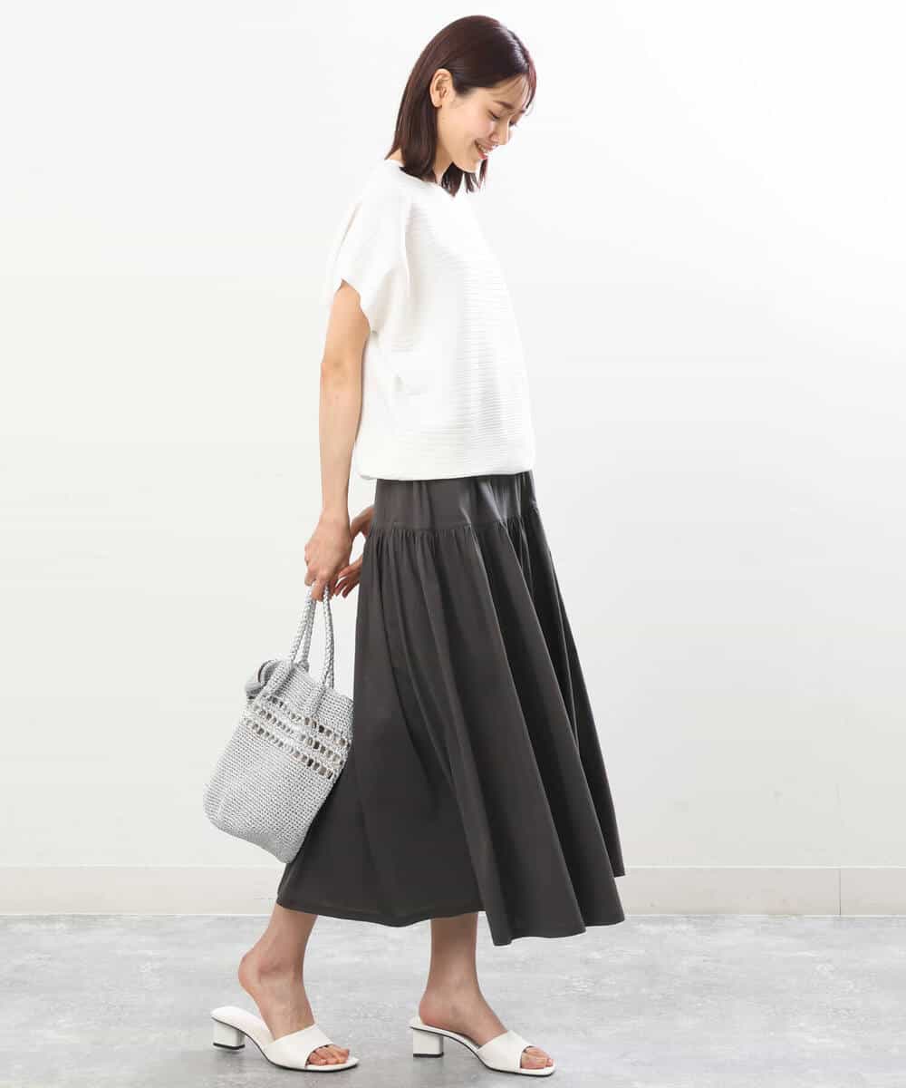 FKHGS09120 MK MICHEL KLEIN(MK ミッシェルクラン) ティアード切り替えデザインスカート/洗える ブルー