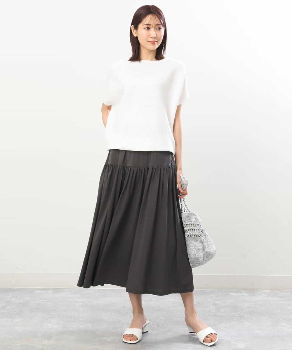 FKHGS09120 MK MICHEL KLEIN(MK ミッシェルクラン) ティアード切り替えデザインスカート/洗える ブルー