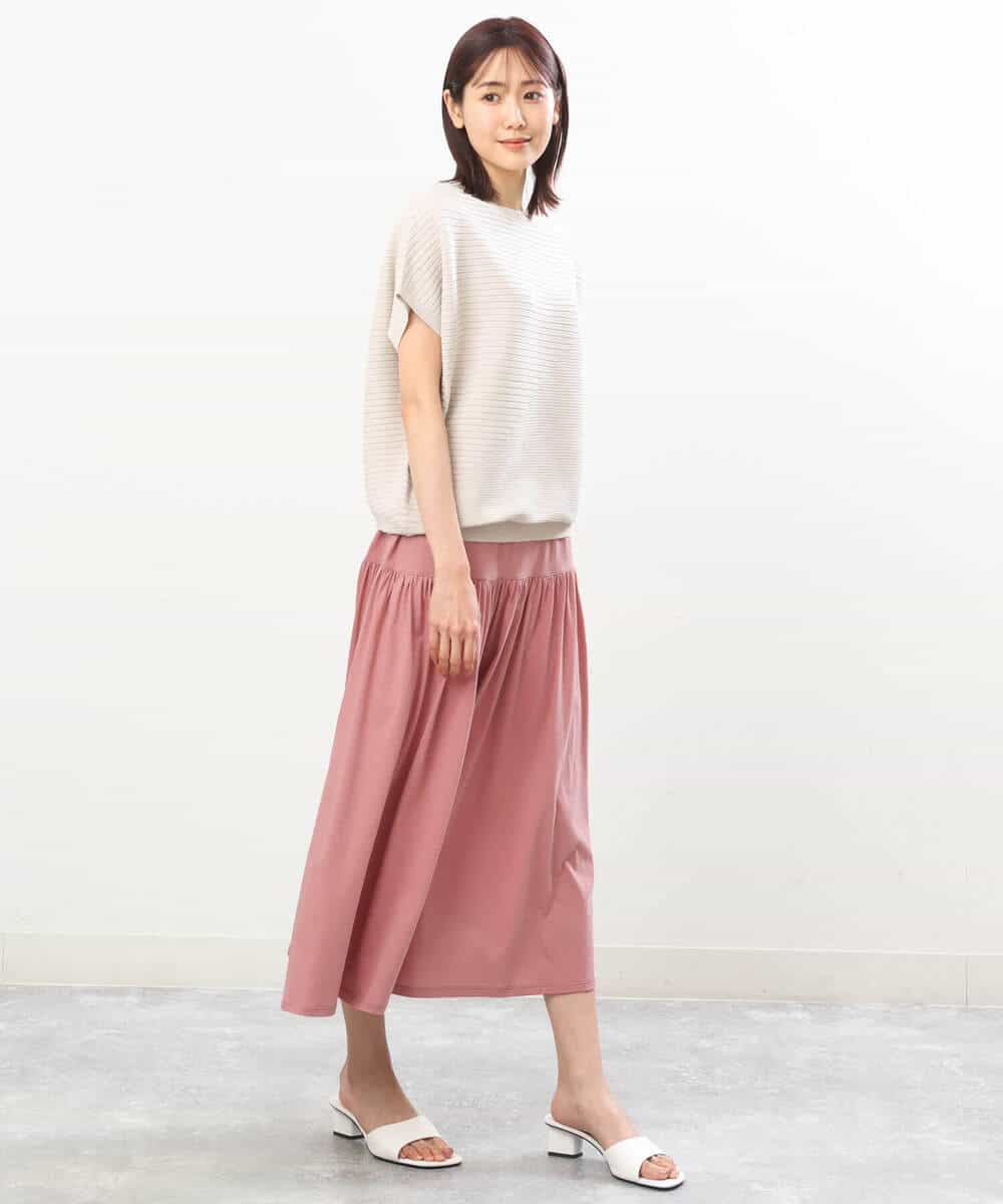 FKHGS09120 MK MICHEL KLEIN(MK ミッシェルクラン) ティアード切り替えデザインスカート/洗える ブルー