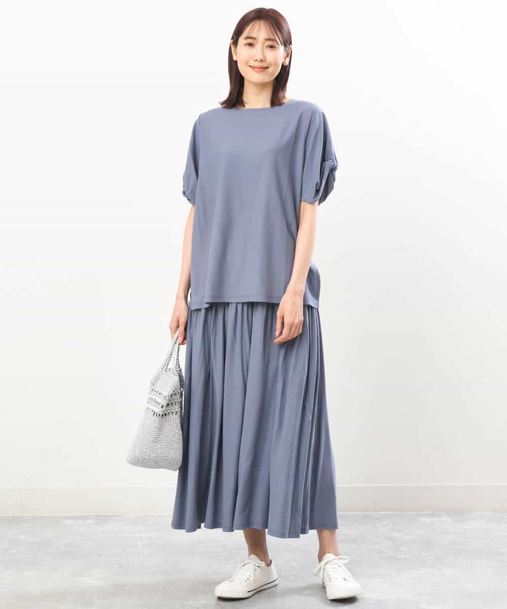 FKHGS09120 MK MICHEL KLEIN(MK ミッシェルクラン) ティアード切り替えデザインスカート/洗える ブルー