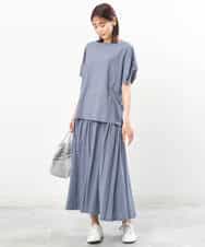 FKHGS09120 MK MICHEL KLEIN(MK ミッシェルクラン) ティアード切り替えデザインスカート/洗える ブルー