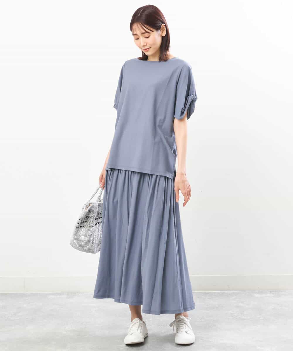 FKHGS09120 MK MICHEL KLEIN(MK ミッシェルクラン) ティアード切り替えデザインスカート/洗える ブルー