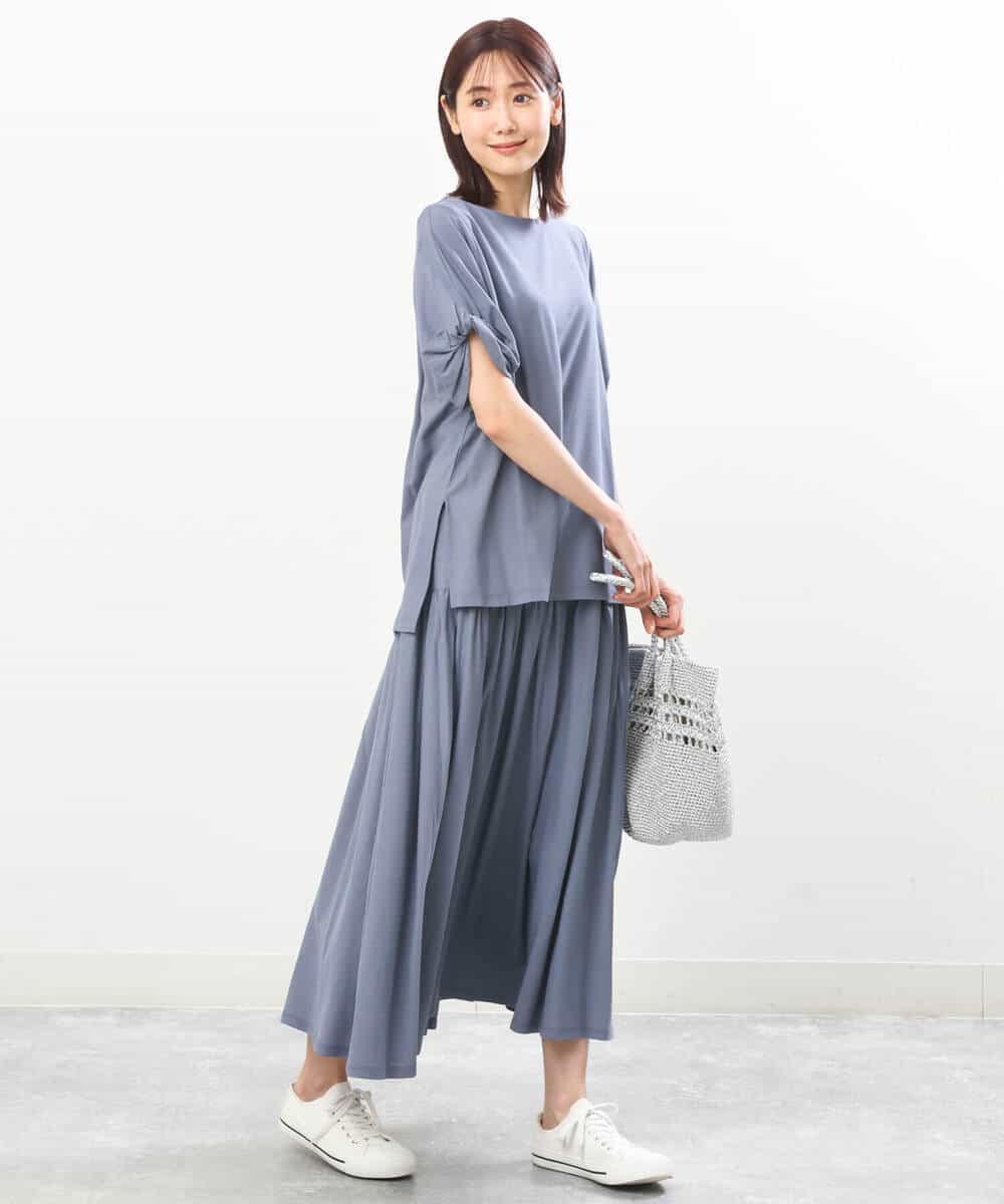 FKHGS09120 MK MICHEL KLEIN(MK ミッシェルクラン) ティアード切り替えデザインスカート/洗える ブルー