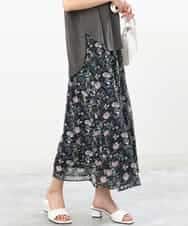 FKHGS09140 MK MICHEL KLEIN(MK ミッシェルクラン) 花柄シフォンスカート/洗える ブラック