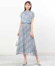 FKHGS09140 MK MICHEL KLEIN(MK ミッシェルクラン) 花柄シフォンスカート/洗える ブラック