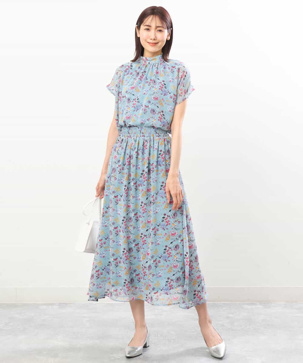 FKHGS09140 MK MICHEL KLEIN(MK ミッシェルクラン) 花柄シフォンスカート/洗える ブラック