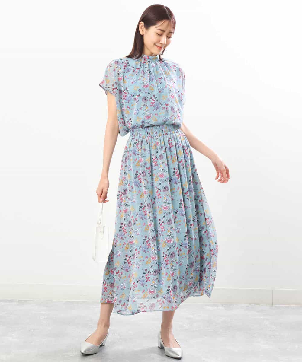 FKHGS09140 MK MICHEL KLEIN(MK ミッシェルクラン) 花柄シフォンスカート/洗える ブラック