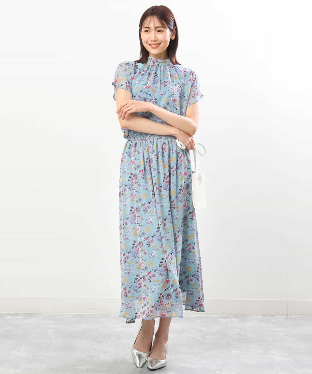 FKHGS09140 MK MICHEL KLEIN(MK ミッシェルクラン) 花柄シフォンスカート/洗える ブラック
