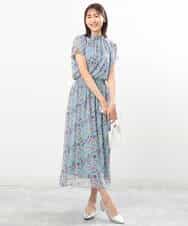 FKHGS09140 MK MICHEL KLEIN(MK ミッシェルクラン) 花柄シフォンスカート/洗える ブラック