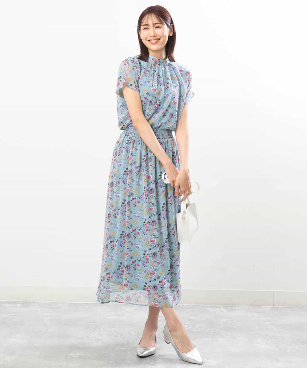 FKHGS09140 MK MICHEL KLEIN(MK ミッシェルクラン) 花柄シフォンスカート/洗える ブラック