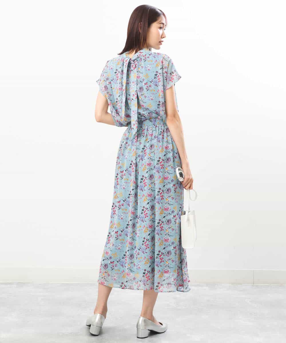 FKHGS09140 MK MICHEL KLEIN(MK ミッシェルクラン) 花柄シフォンスカート/洗える ブラック