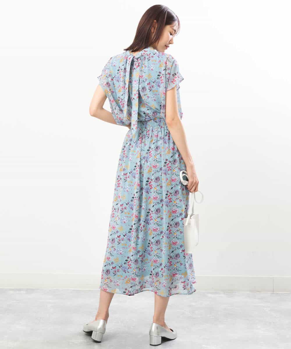 FKHGS09140 MK MICHEL KLEIN(MK ミッシェルクラン) 花柄シフォンスカート/洗える ブラック