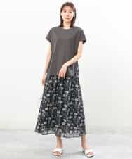 FKHGS09140 MK MICHEL KLEIN(MK ミッシェルクラン) 花柄シフォンスカート/洗える ブラック