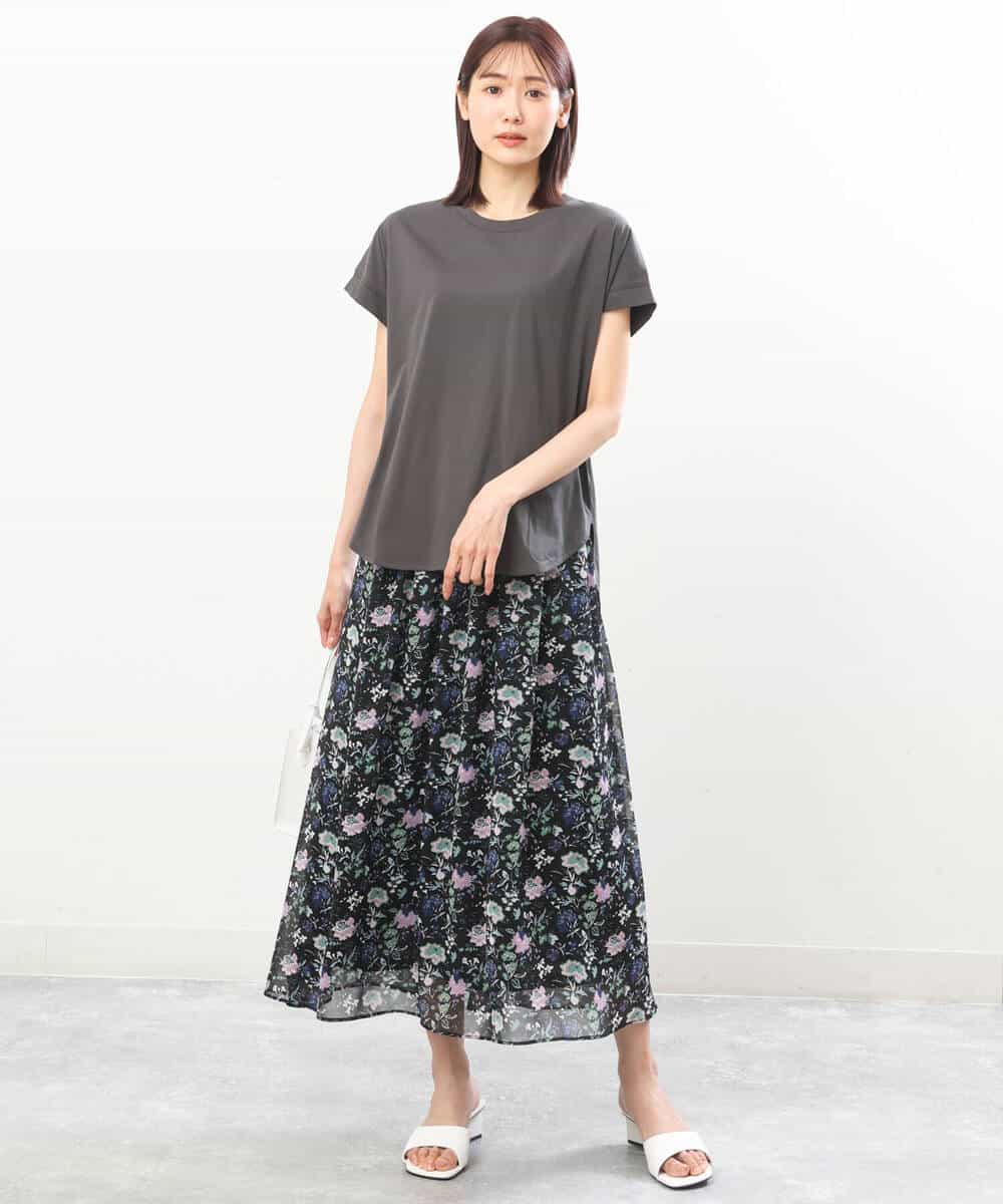 FKHGS09140 MK MICHEL KLEIN(MK ミッシェルクラン) 花柄シフォンスカート/洗える ブラック
