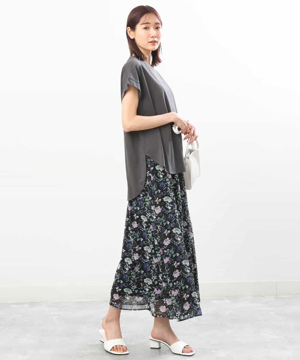 FKHGS09140 MK MICHEL KLEIN(MK ミッシェルクラン) 花柄シフォンスカート/洗える ブラック
