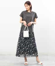FKHGS09140 MK MICHEL KLEIN(MK ミッシェルクラン) 花柄シフォンスカート/洗える ブラック