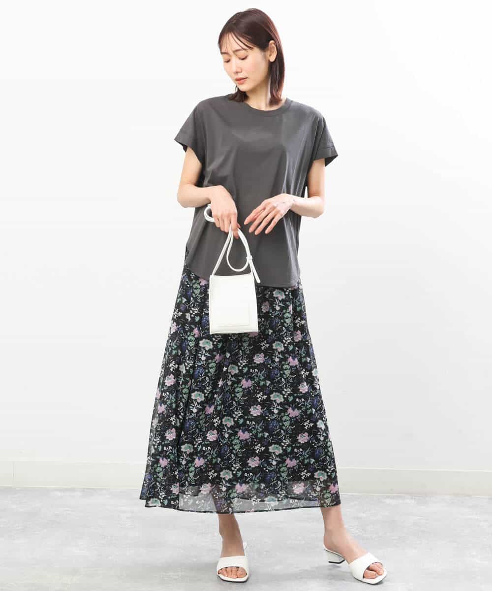 FKHGS09140 MK MICHEL KLEIN(MK ミッシェルクラン) 花柄シフォンスカート/洗える ブラック