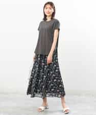 FKHGS09140 MK MICHEL KLEIN(MK ミッシェルクラン) 花柄シフォンスカート/洗える ブラック