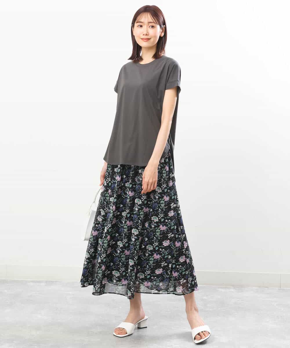 FKHGS09140 MK MICHEL KLEIN(MK ミッシェルクラン) 花柄シフォンスカート/洗える ブラック