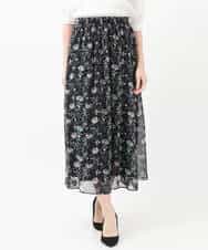 FKHGS09140 MK MICHEL KLEIN(MK ミッシェルクラン) 花柄シフォンスカート/洗える ブラック