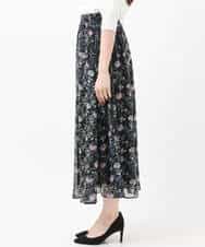 FKHGS09140 MK MICHEL KLEIN(MK ミッシェルクラン) 花柄シフォンスカート/洗える ブラック