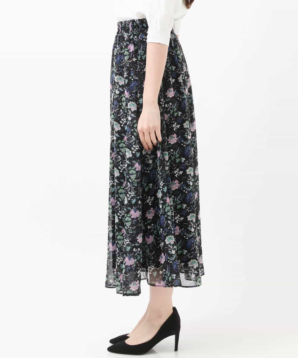 FKHGS09140 MK MICHEL KLEIN(MK ミッシェルクラン) 花柄シフォンスカート/洗える ブラック