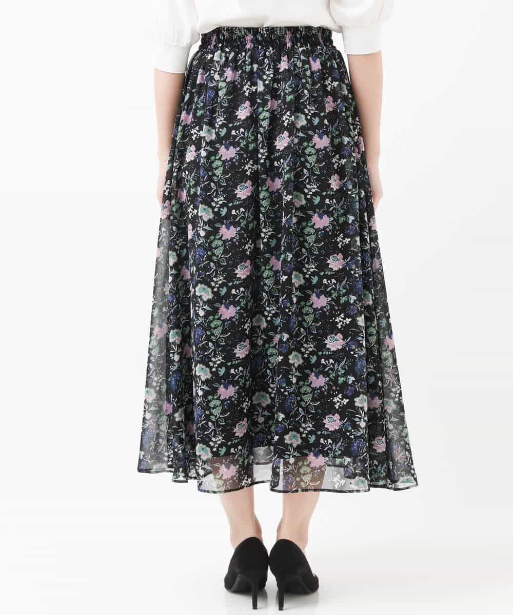 FKHGS09140 MK MICHEL KLEIN(MK ミッシェルクラン) 花柄シフォンスカート/洗える ブラック