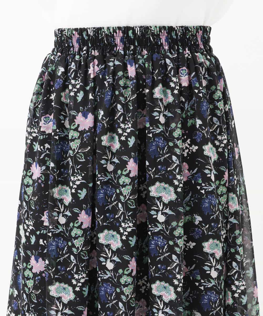 FKHGS09140 MK MICHEL KLEIN(MK ミッシェルクラン) 花柄シフォンスカート/洗える ブラック