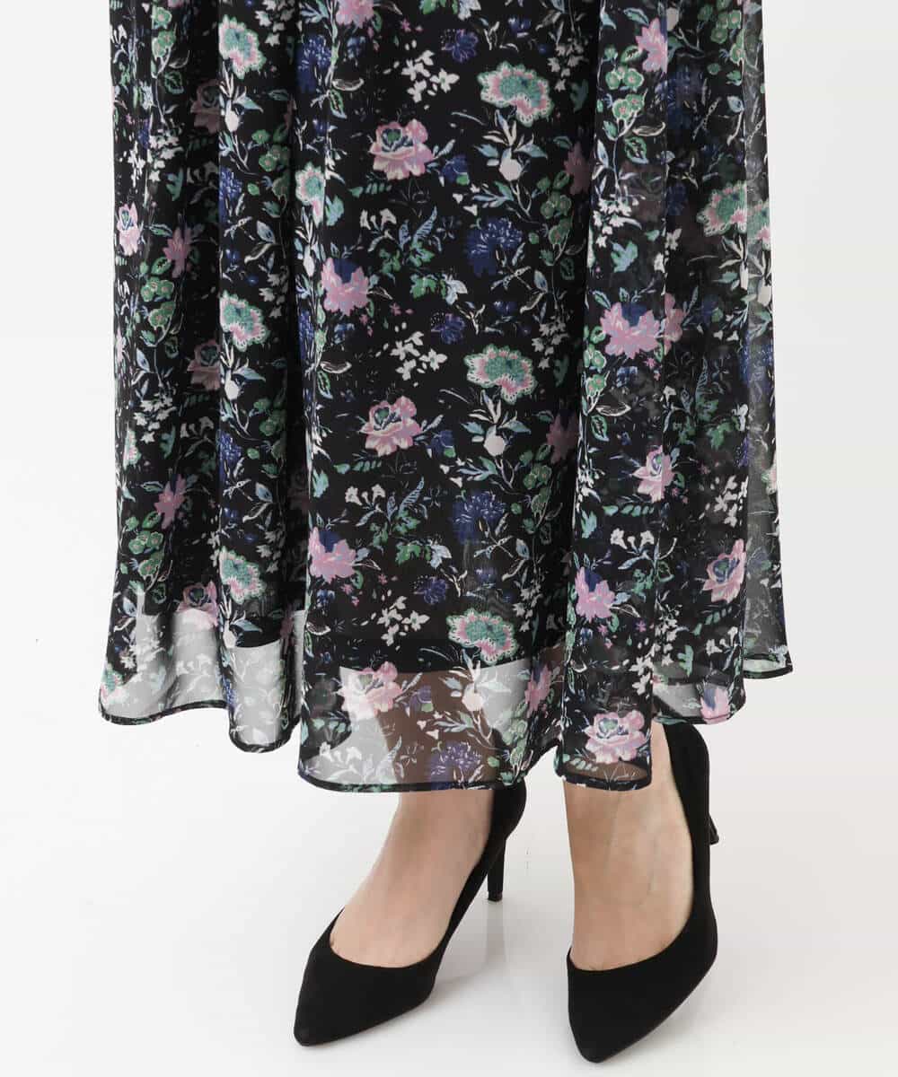 FKHGS09140 MK MICHEL KLEIN(MK ミッシェルクラン) 花柄シフォンスカート/洗える ブラック