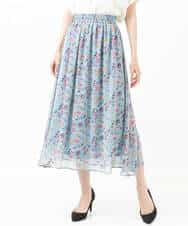 FKHGS09140 MK MICHEL KLEIN(MK ミッシェルクラン) 花柄シフォンスカート/洗える ブラック