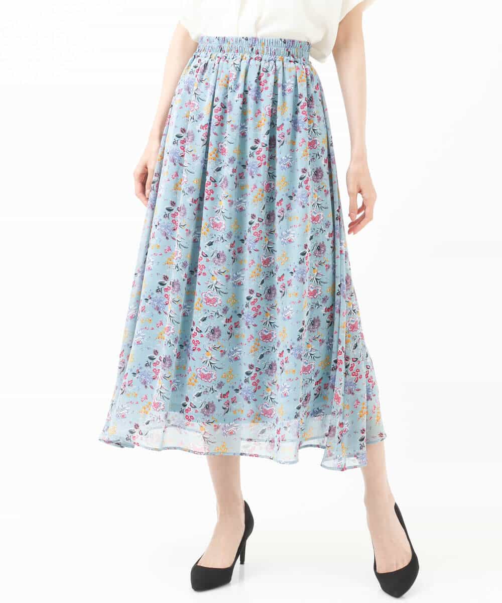 FKHGS09140 MK MICHEL KLEIN(MK ミッシェルクラン) 花柄シフォンスカート/洗える ブラック