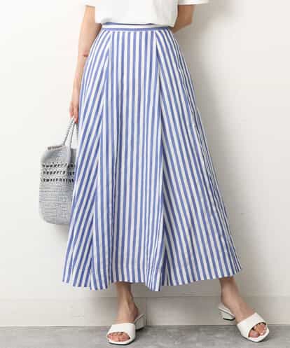 FKHGS36190 MK MICHEL KLEIN ストライプ柄Aラインタックスカート/洗える