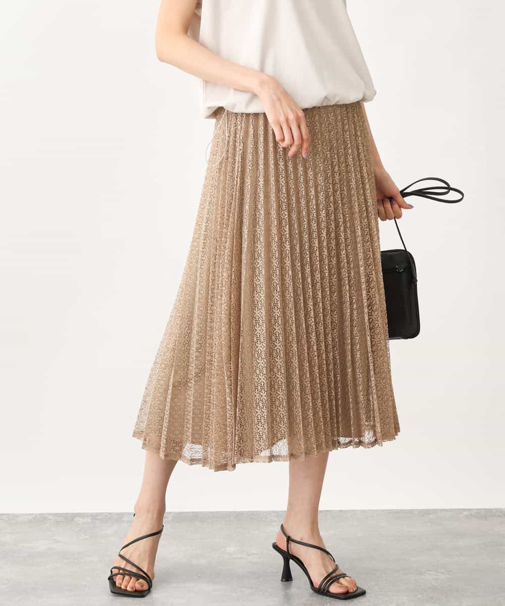 FKHGS38170 MK MICHEL KLEIN(MK ミッシェルクラン) レースプリーツスカート/洗える ベージュ