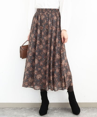 FKHHA05140 MK MICHEL KLEIN 更紗プリント花柄シフォンスカート/洗える