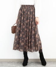 FKHHA05140 MK MICHEL KLEIN(MK ミッシェルクラン) 更紗プリント花柄シフォンスカート/洗える グレイッシュカーキ