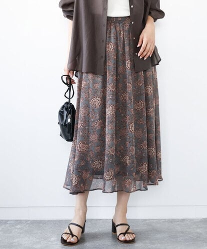 FKHHA05140 MK MICHEL KLEIN 更紗プリント花柄シフォンスカート/洗える