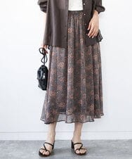 FKHHA05140 MK MICHEL KLEIN(MK ミッシェルクラン) 更紗プリント花柄シフォンスカート/洗える グレイッシュカーキ