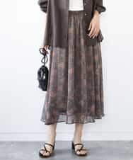 FKHHA05140 MK MICHEL KLEIN(MK ミッシェルクラン) 更紗プリント花柄シフォンスカート/洗える グレイッシュカーキ