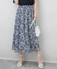 FKHHA05140 MK MICHEL KLEIN(MK ミッシェルクラン) 更紗プリント花柄シフォンスカート/洗える ベージュ