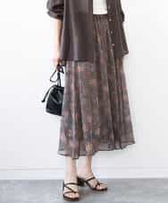 FKHHA05140 MK MICHEL KLEIN(MK ミッシェルクラン) 更紗プリント花柄シフォンスカート/洗える ベージュ