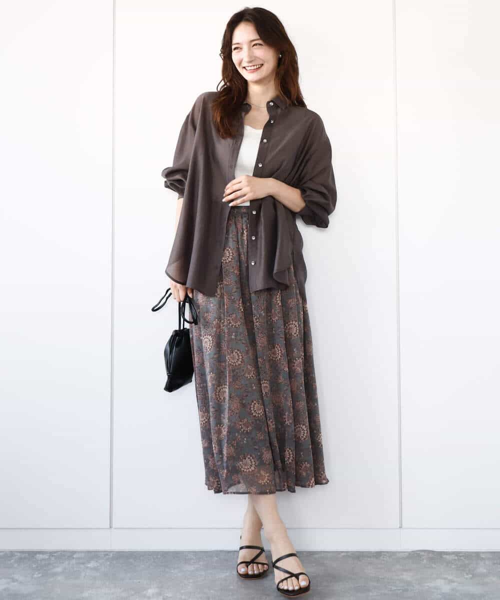 FKHHA05140 MK MICHEL KLEIN(MK ミッシェルクラン) 更紗プリント花柄シフォンスカート/洗える ベージュ