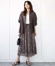 FKHHA05140 MK MICHEL KLEIN(MK ミッシェルクラン) 更紗プリント花柄シフォンスカート/洗える ベージュ